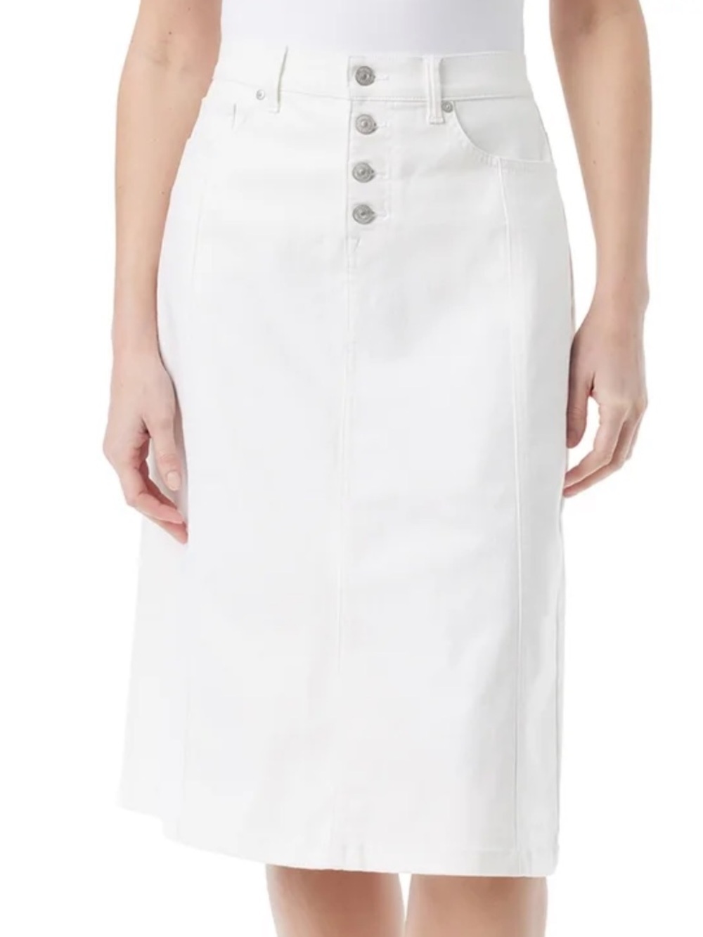 NWT Gloria Vanderbilt Women's White Seamed Denim Midi Skirt Size 12